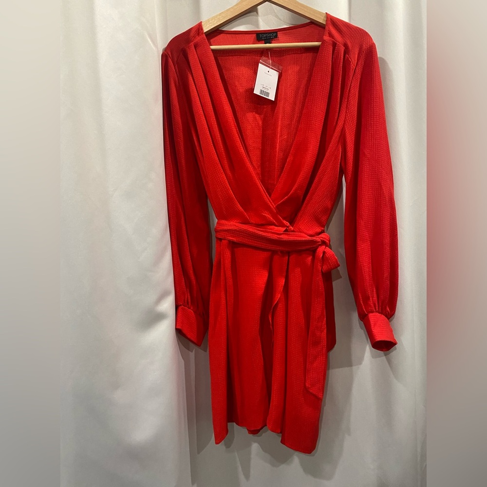 TopShop - Red Bubble Satin Wrap Dress